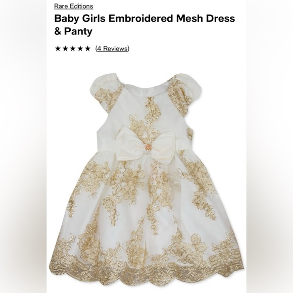 Rare Editions - Gold flower embroidery mesh Ivory baby 2pc dress (Size 12m) NWT - Picture 3 of 6